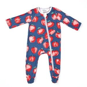 Mudpie Apples Navy Footie Pajamas 0-3M